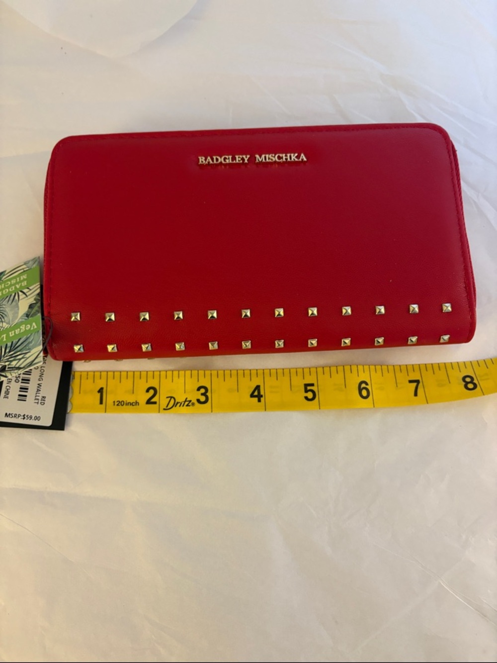 Badgley Mischka Red Zip-Around Studded Wallet